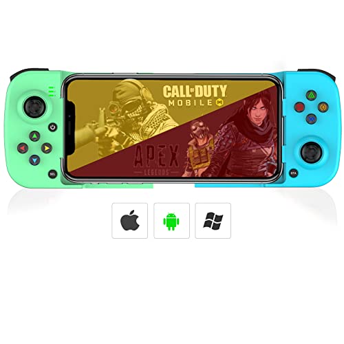 Megadream Mobile Game Controller Gamepad for iPhone iOS Android PC: Works with iPhone 15/14/13/12/11/X, iPad, Samsung Galaxy, TCL, Tablet, Call of Duty, Roblox - Directly Play (Blue+Green)