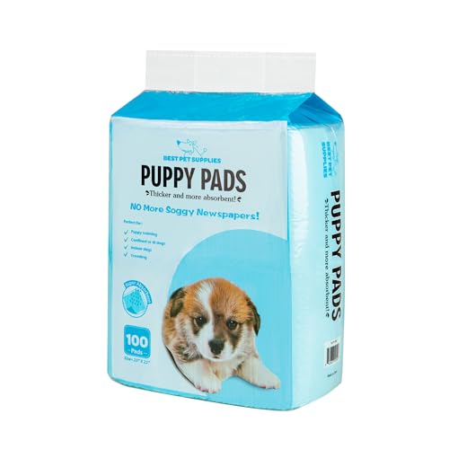 Best Pet Supplies 23' x 22' Disposable Puppy Pads 100 Pack for Whelping Puppies and Training Dogs, Ultra Absorbent, Leak Resistant, and Track Free for Indoor Pets, Floor Protection - Baby Blue