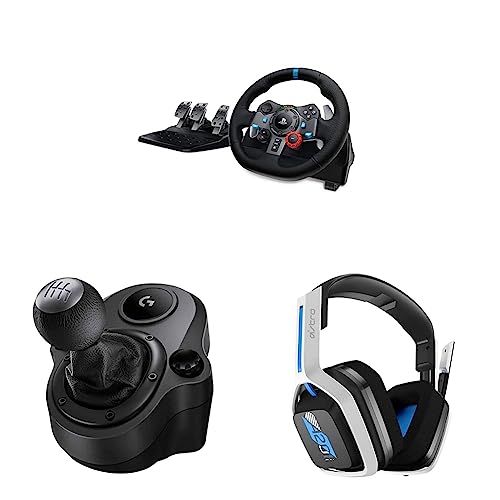 Logitech G29 Driving Force Racing Wheel + Floor Pedals + Driving Force Shifter + A20 Wireless Gaming Headset Bundle - PS5/PS4/PC