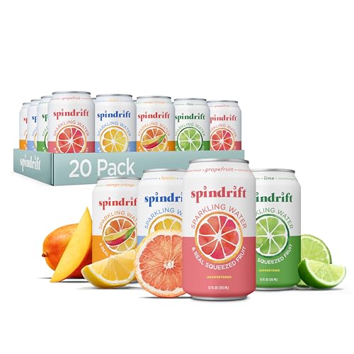 Spindrift Sparkling Water, 4 Flavor Variety Pack, Made with Real Squeezed Fruit, 12 Fl Oz (Pack of 20)