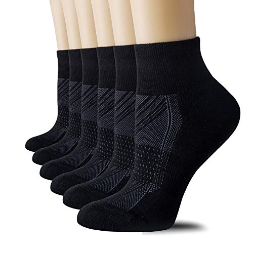 CelerSport 6 Pack Women's Ankle Socks with Cushion, Sport Athletic Running Socks Gift for Women, 6 Pair Black, Small