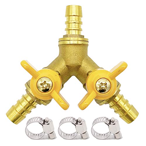 Metaland Brass 3 Way Shut-Off Valve, 3/8' Hose Barb 2 Switch Y Shaped Ball Valve Water/Fuel/Air