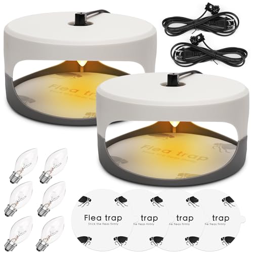 Flea Trap,2 Pack Flea Traps for Inside Your Home,Indoor Flea Light,Bed Bug Killer with Sticky Pads & Light Bulb Replacement,Odorless Natural Flea Insect Infestation Treatment Trap for Kid Pet