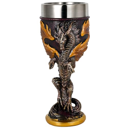alikiki Medieval Flame Dragon Wine Goblet - Fantasy Dungeons and Dragons Wine Chalice Goblet- 7oz Stainless Steel Cup Drinking Vessel - Ideal Novelty Gothic Father Day Gift Party Idea