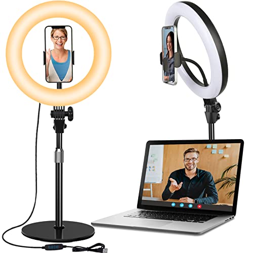 Desk Ring Light with Stand and Phone Holder - 10.5'' Desktop Light Ring for Video Recording, Podcast, Selfie, Zoom Lighting for Computer Laptop Video Conference Lighting, Online Meeting, Video Call