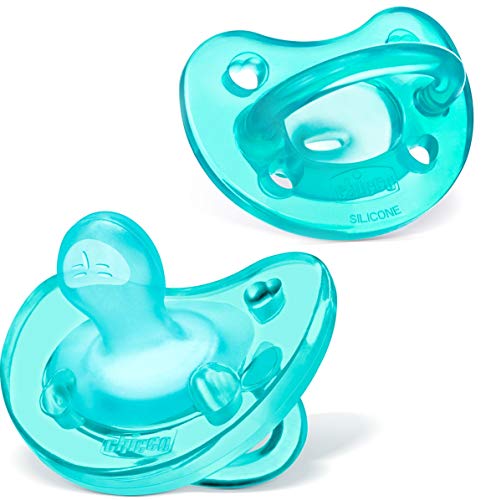 Chicco PhysioForma 100% Soft Silicone One Piece Pacifier for Babies 0-6 Months, Teal, Orthodontic Nipple, BPA-Free, 2-Count in Sterilizing Case