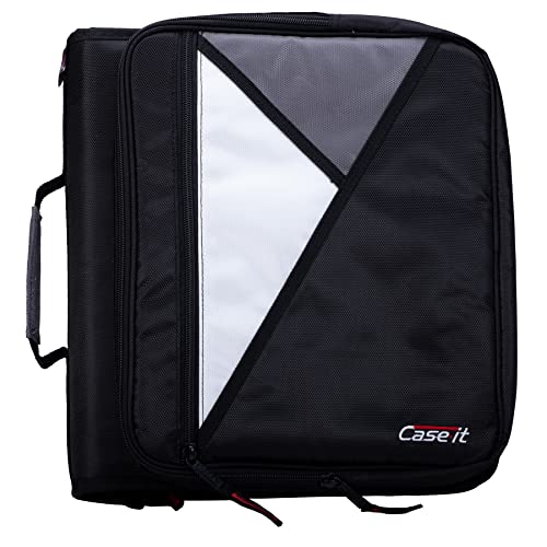 Case-it The Universal Zipper Binder - 2 Inch O-Rings - Padded Pocket That Holds up to 13 Inch Laptop/Tablet - Multiple Pockets - 400 Page Capacity - Comes with Shoulder Strap - Jet Black LT-007