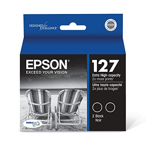 EPSON 127 DURABrite Ultra Ink Black Dual Cartridge Pack For NX-530, NX-625, WF-3520, WF-3530, WF-3540, WF-545, WF-60, WF-630, WF-633, WF-635, WF-645, WF-7010, WF-7510, WF-7520, WF-840, WF-845