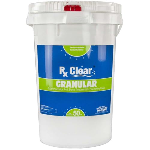 Rx Clear Stabilized Granular Chlorine | One 50-Pound Bucket | Use As Bactericide, Algaecide, and Disinfectant in Swimming Pools and Spas | Fast Dissolving and UV Protected