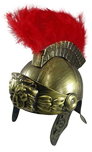 Roman Helmet With Red Fake Feather Plume - Greek Gladiator Costume Helmets - Trojan Legion Helmet, One Size