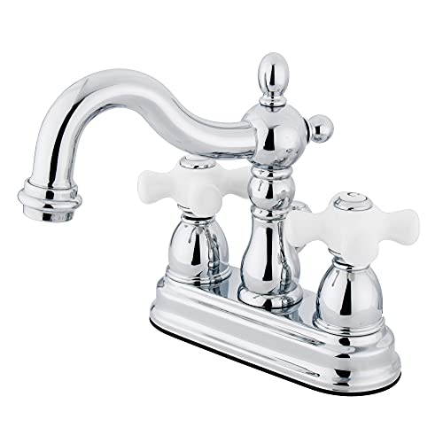 Kingston Brass KB1601PX Heritage 4-Inch Centerset Lavatory Faucet with Porcelain Cross Handle, Polished Chrome