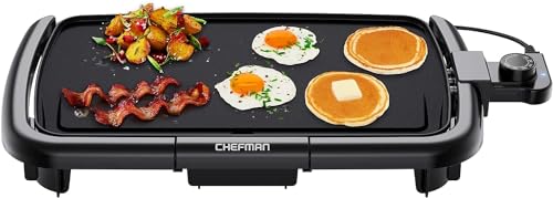 Chefman Electric Griddle with Removable Temperature Control, Immersible Flat Top Grill, Burger, Eggs, Pancake Griddle, Nonstick Easy Clean Cooking Surface, Slide Out Drip Tray, 10 x 16 Inch