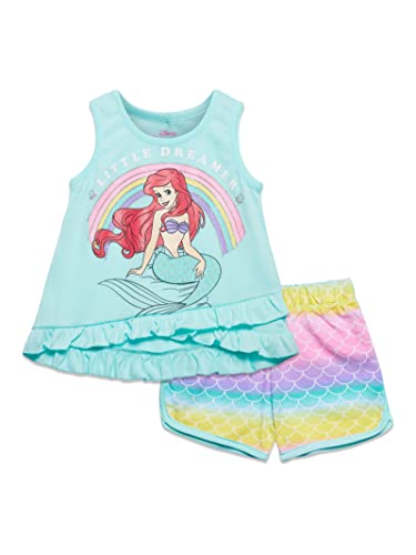 Disney Princess Ariel Little Girls Crossover Tank Top Dolphin Active and French Terry Shorts Blue 5