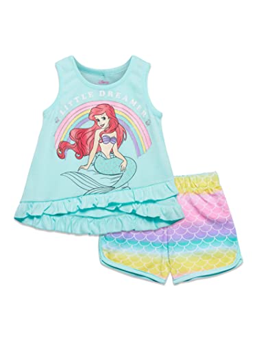 Disney Princess Ariel Little Girls Crossover Tank Top Dolphin Active and French Terry Shorts Blue 6