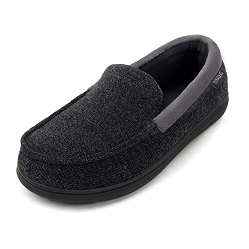 ULTRAIDEAS Men's Carver Slippers Moc Loafer House Shoes Memory Foam, Black, 11 US