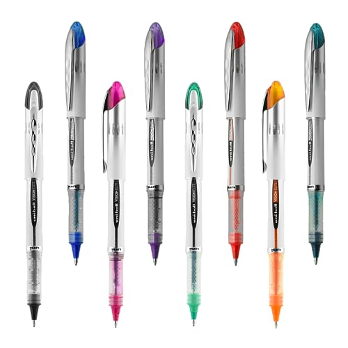 Uniball Vision Elite Rollerball Pens, Assorted Pens Pack of 8, Bold Pens with 0.8mm Ink, Ink Black Pen, Pens Fine Point Smooth Writing Pens, Bulk Pens, and Office Supplies