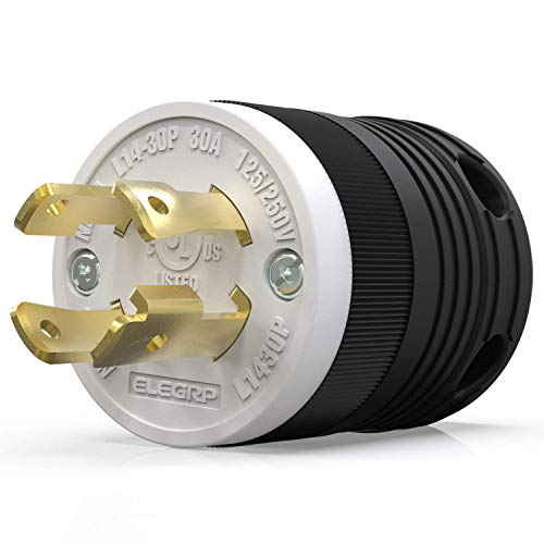 ELEGRP NEMA L14-30P Locking Plug, Generator Twist Lock Adapter Male Plug, 30 Amp 125/250V 3 Pole 4 Wire Grounding, Industrial Grade Heavy Duty, UL Listed (1 Pack, Black/White)