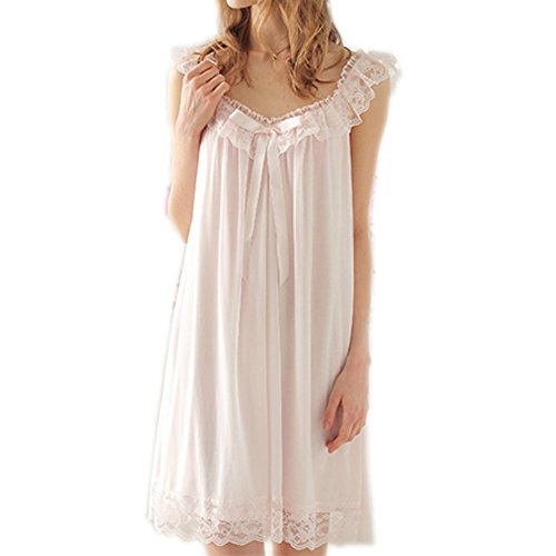 Women's Sleepwear Lace Nightdress Victorian Vintage Nightgown Loungewear Pajamas (Pink, Large)