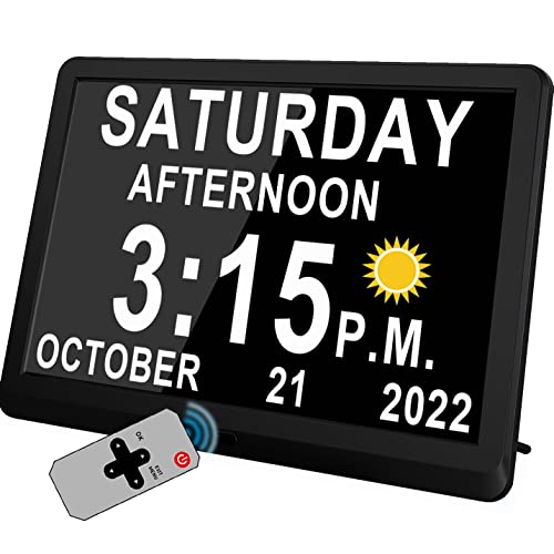 Véfaîî 11.5 '' Ultra Large Digital Clock with 19 Alarms & Custom Reminders, Auto DST & Dimming Clock for Wall and Table, Calendar Clock for Seniors Vision Impaired Memory Loss,Black (QM1001-BLACK)