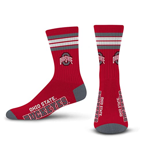 For Bare Feet NCAA Ohio State Buckeyes 4 Stripe Deuce Crew Sock Team Color LARGE