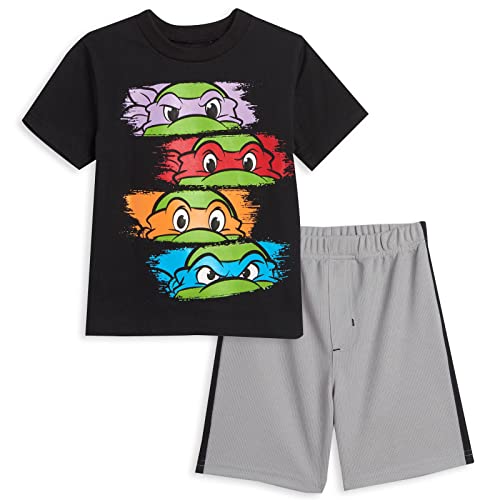 Nickelodeon Teenage Mutant Ninja Turtles Donatello Leonardo Toddler Boys Graphic T-Shirt Mesh Shorts Outfit Set Black/Gray 5T