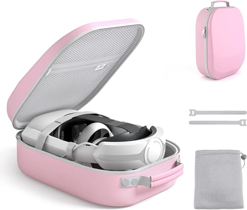 Aubika Carrying Case for Oculus Quest 2/Meta Quest 3/Pico 4, Compatible with Elite/Battery Headset Strap Accessories, Hard Travel Case - Pink