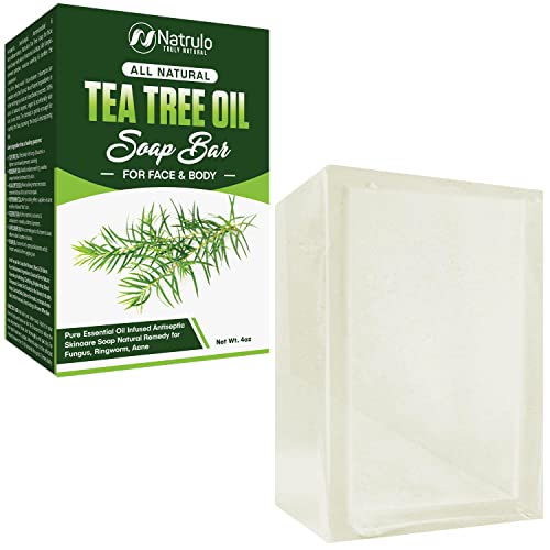 Tea Tree Oil Soap Bar for Face & Body, 4oz – Antifungal Antiseptic Natural Remedy Skin Cleanser – Pure Essential Oil Infused Skincare Cleansing Anti Fungal Bar Soap for Fungus, Ringworm, Acne