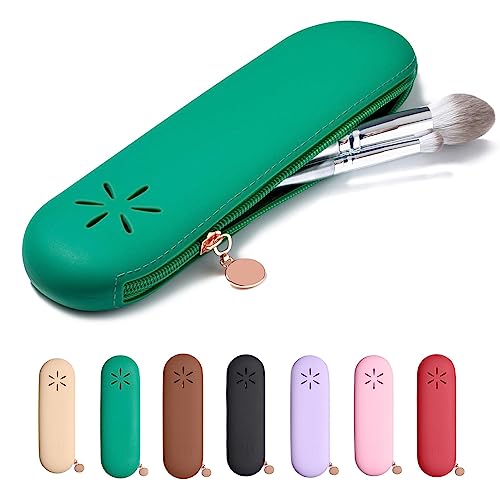 DYRENAC Makeup Brush Holder,Make Up Organizer Bag Case,Cosmetic pouch,Toiletry Organizer,Silicon Small Makeup Brush Purse-Green