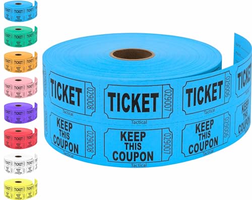 1000 Tacticai Raffle Tickets, Blue (8 Color Selection), Double Roll, Ticket for Events, Entry, Class Reward, Fundraiser & Prizes