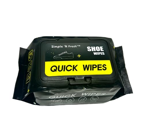 Simple 'N Fresh Shoe Wipes - 1 Pack 30 Wipes - Quick Wipes, Sneaker Wipes Travel Disposable Removes Dirt, Stains