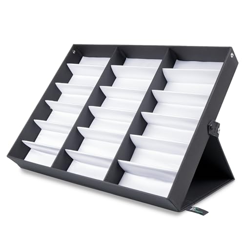 Prosource 18 Slot Sunglasses Organizer Box Stand Display Case/Tray, Fabric Lined & Snap Close