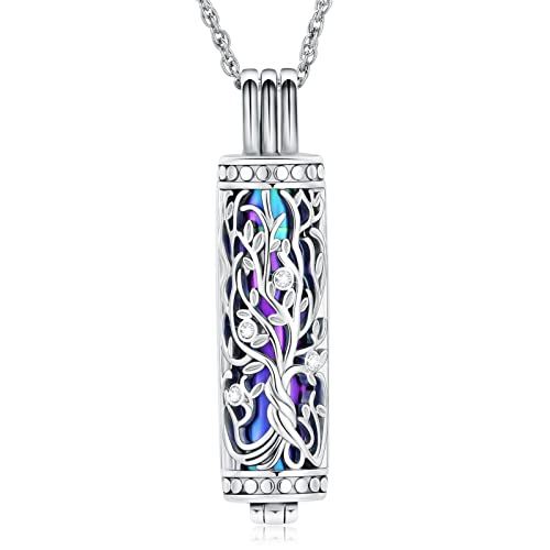 shajwo Cylinder Cremation Jewelry Tree of Life Urn Ashes Necklace for Women Men Vial Cremation Ash Pendant Loved One Memorial Jewelry,Rainbow