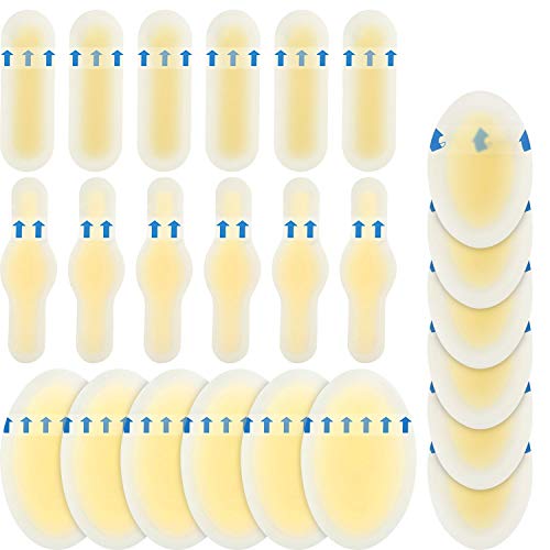 Blister Bandages Pads Blister Gel Guard Blister Prevention Adhesive Foot Hydrocolloid Waterproof Heel Blister Cushion Bandages for Foot Toe Blister Prevention Recovery, 4 Sizes (48 Piece)