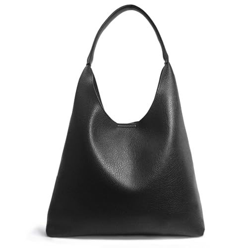Hobo Bags for Women Soft Vegan Leather Shoulder Handbag Slouchy Tote Purses (Black)
