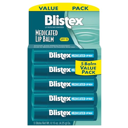 Blistex Medicated Lip Balm, 0.15 Ounce, Pack of 5 – Prevent Dryness & Chapping, SPF 15 Sun Protection, Seals in Moisture, Hydrating Lip Balm, Easy Glide Full Coverage Formula
