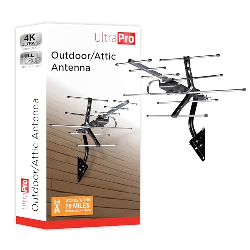 UltraPro Outdoor HD Digital, Long Range Smart TV Antenna, Supports 4K 1080P HD VHF UHF, J Mount Included for Attic or Outdoor, Weather Resistant, 65000
