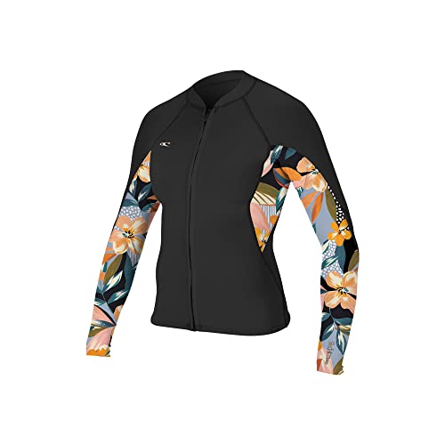 Women's Bahia 1.5mm Full Zip Wetsuit Jacket, Black/DemiFlor/Black, 12