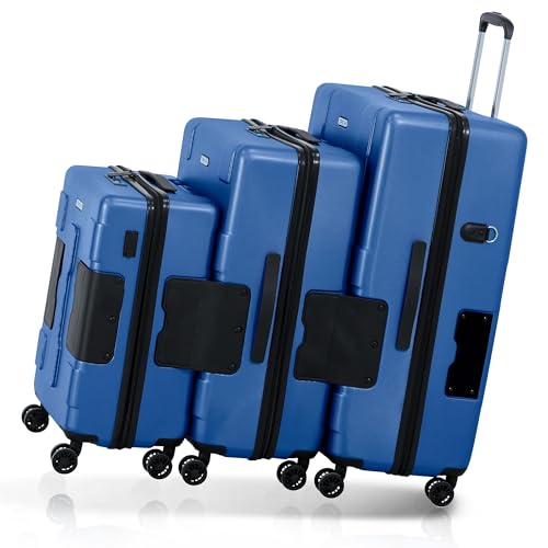 Tach V3 Connectable Carry On, Medium and Large Hardside Suitcases with Adjustable Handle and 360 Degree Spinner Wheels, Set of 3, Midnight Blue