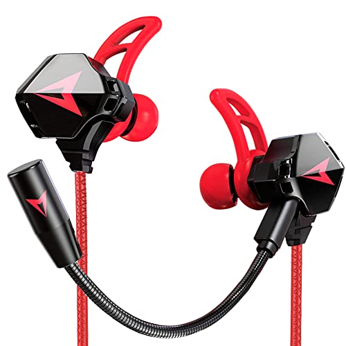 KASOTT Battle Buds Pro in-Ear Gaming Headset with Dual Microphone, Mute and Volume Control, Gaming Earphones Wired for Mobile Gaming, Nintendo Switch, Xbox One, PS, PC (2#-Red)