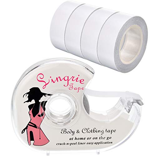 Double Sided Clothing Tape with Dispenser for Women Girls Transparent Body Tape for Clothing Fabric Dress and Bra, 4 Rolls 82 Feet