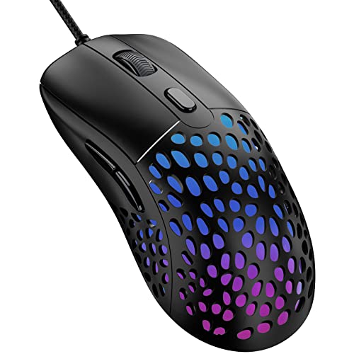 Blade Hawks RGB Gaming Mouse Wired, 60 g Ultra-Lightweight Honeycomb Computer Mice,Gaming Mouse with 6 Function Buttons,7 Backlight,6400 Adjustable DPI for Windows PC & Laptop Gamers