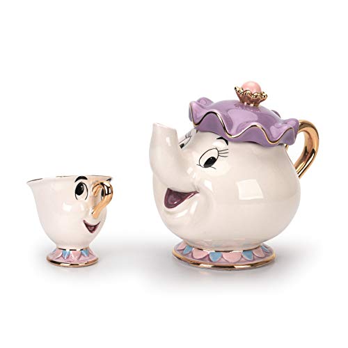 GZHaiTuoSi Cartoon New Beauty And The Beast Teapot Mug Mrs Potts Chip Tea Pot Cup One Set Lovely & set