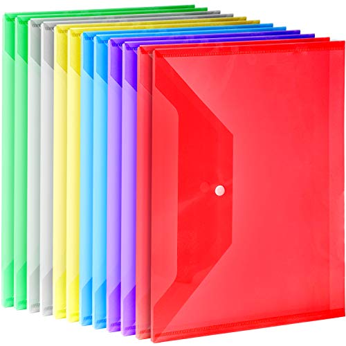 LEOBRO Plastic File Folders, 12 PCS Plastic Folders for Document, A4 Size Plastic Envelopes with Snap Closure, Clear File Folders Document Folders File Bags for School Office, Filling Product