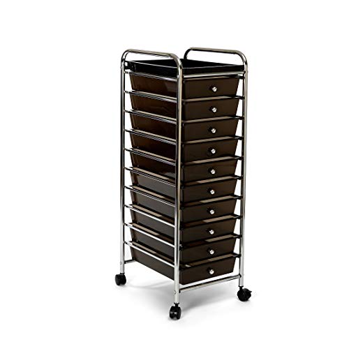 Seville Classics 10-Drawer Multipurpose Mobile Rolling Utility Storage Organizer with Tray Cart, Translucent Black