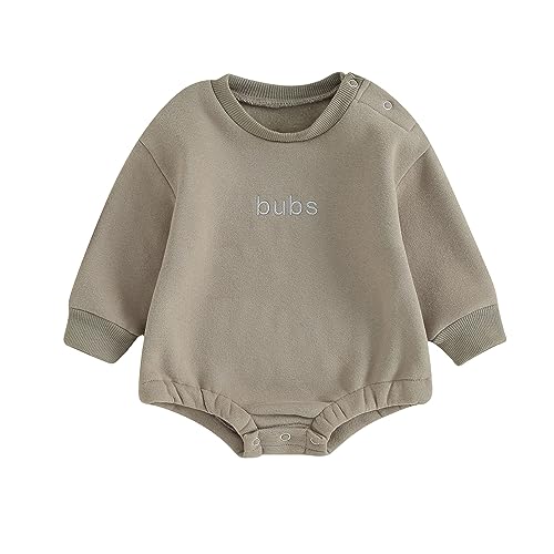 VISGOGO Baby Boy Girls Oversized Sweatshirt Romper Long Sleeve Bubble Bubs Sweater Onesie Clothes (Bubs-Gray, 12-18 Months)