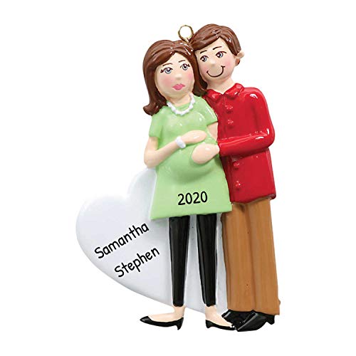 Personalized Classy Expecting Brunette Couple Ornament 2024 - Our First Christmas Together Mom Baby Bump, Baby Coming Ornament, Precious Moments Ornaments Couple Free Customization