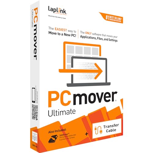 Laplink PCmover Ultimate 11 - Moves your Applications, Files and Settings from an Old PC to a New PC - Includes Optional Ultra-High-Speed USB 3.0 Transfer Cable - 1 Use