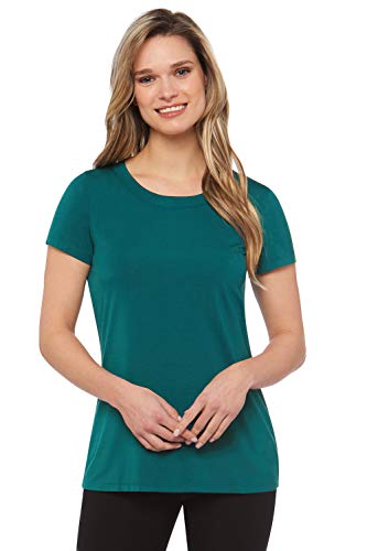 Rekucci Women's Perfectly Soft Basic Fitted Short Sleeve Scoop Neck T Shirt (Large, Peacock)