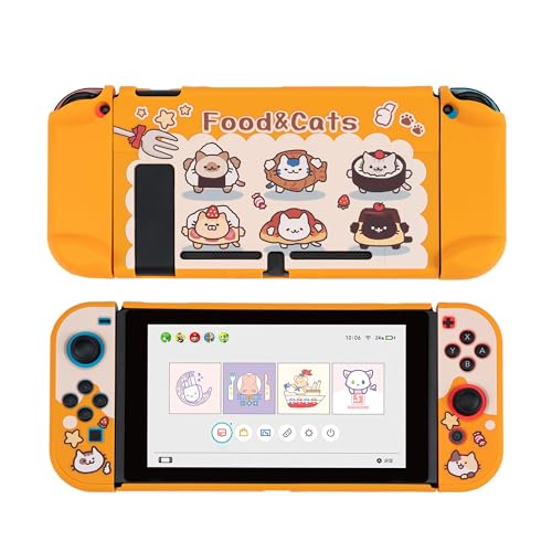 GeekShare Protective Case for Standard Switch, Shockproof PC Hard Anti-Scratch Shell Compatible with Nintendo Switch Console - Food & Cats (for Switch 2017)