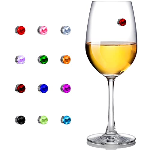 12 Pieces Wine Charms for Stemless Glasses Colorful Crystal Magnetic Drink Markers Wine Glass Charm Identifiers for Drinks Bar Party Wine Glass Champagne Flutes Cocktails, Martinis